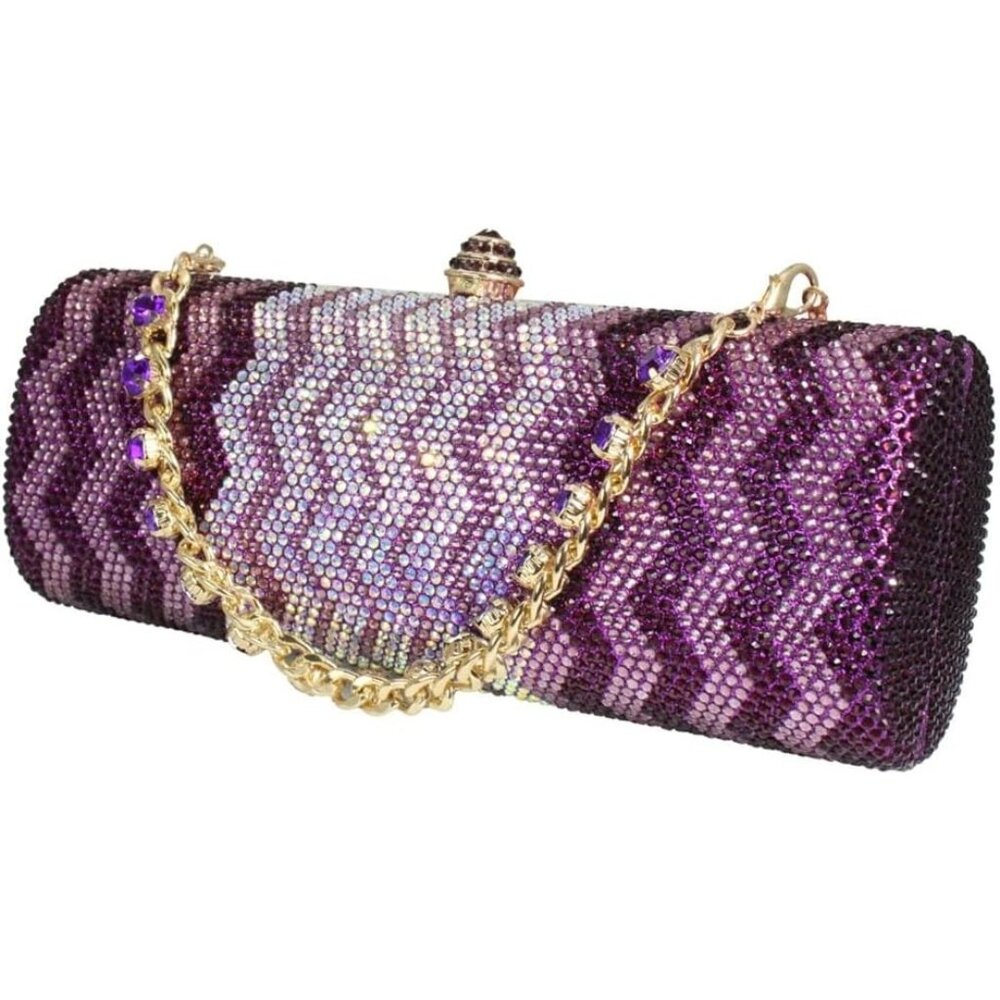 ⚡  Women's Purple Glittering Cylinder Rhinestone Evening Sparkling‎ Clutch Bag